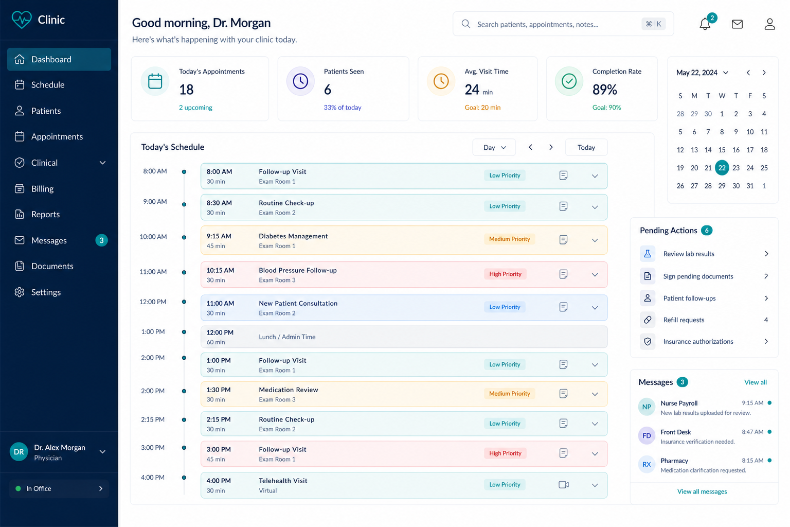Clinic appointment dashboard preview